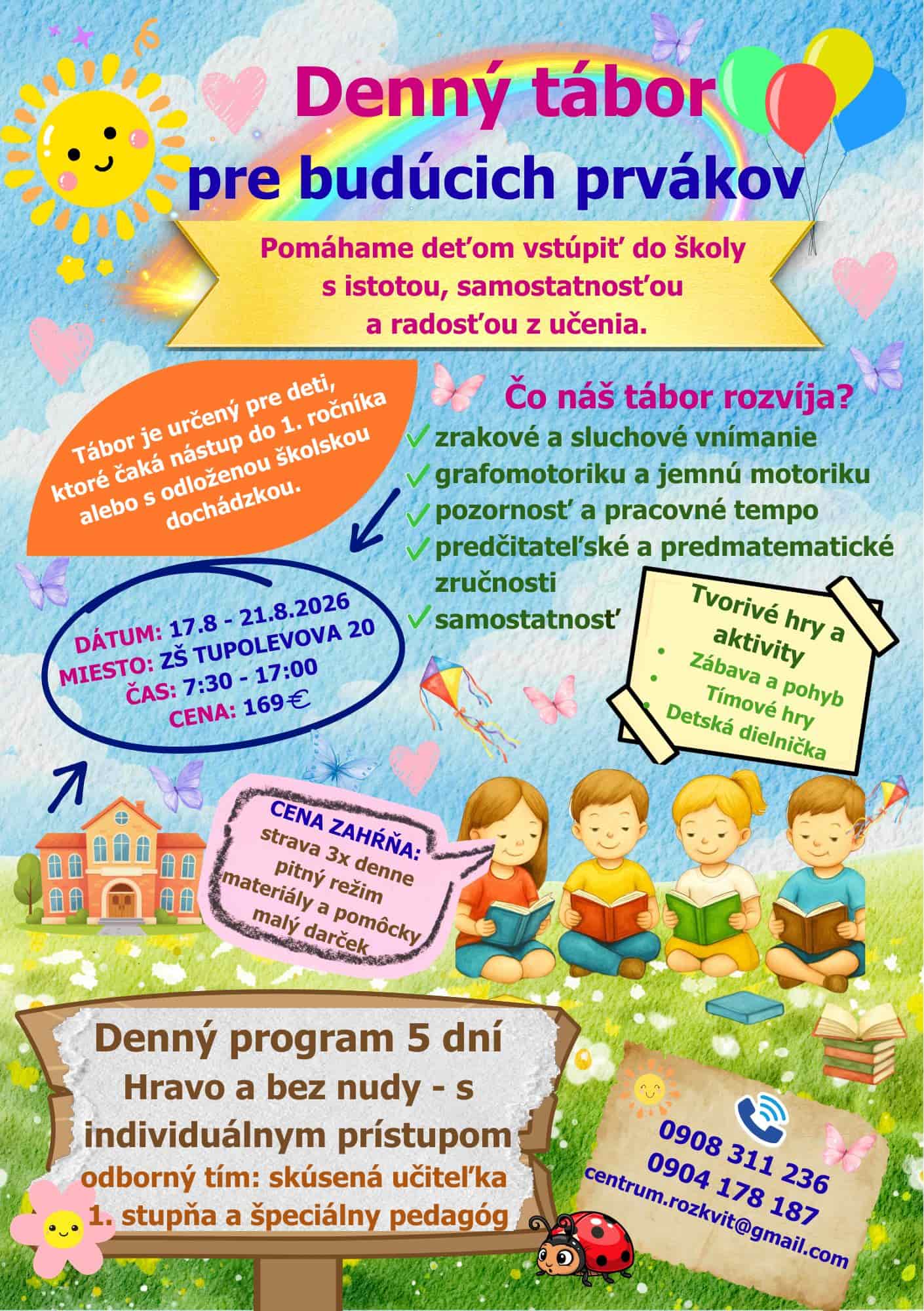 Denný tábor pre budúcich prvákov – leták Centrum Rozkvit, 17.–21. 8. 2026